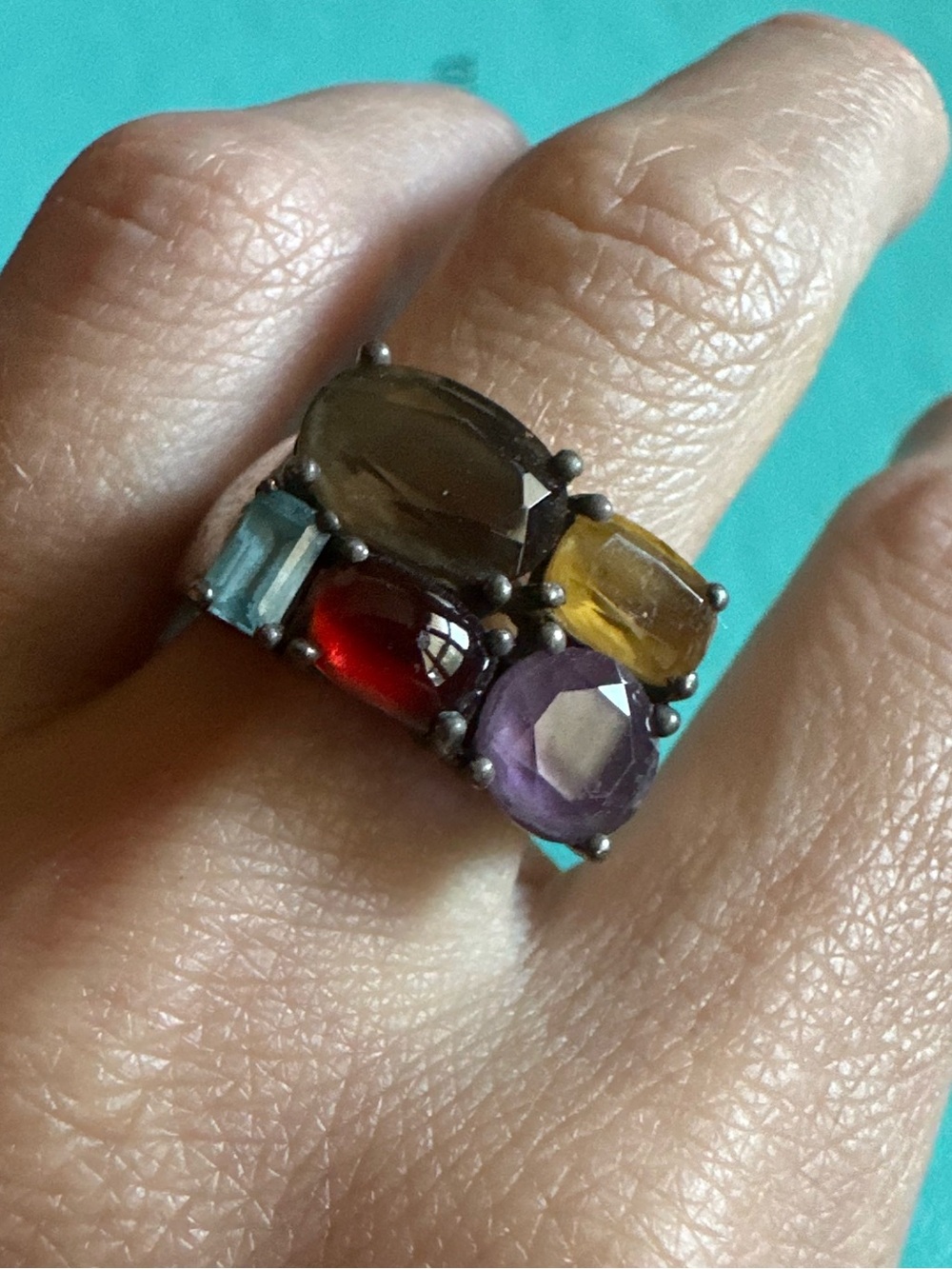 Vintage Sterling Gemstone Cluster Ring Size 6